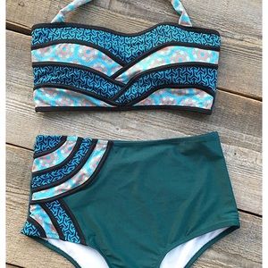 CupShe high waisted patterned swim set